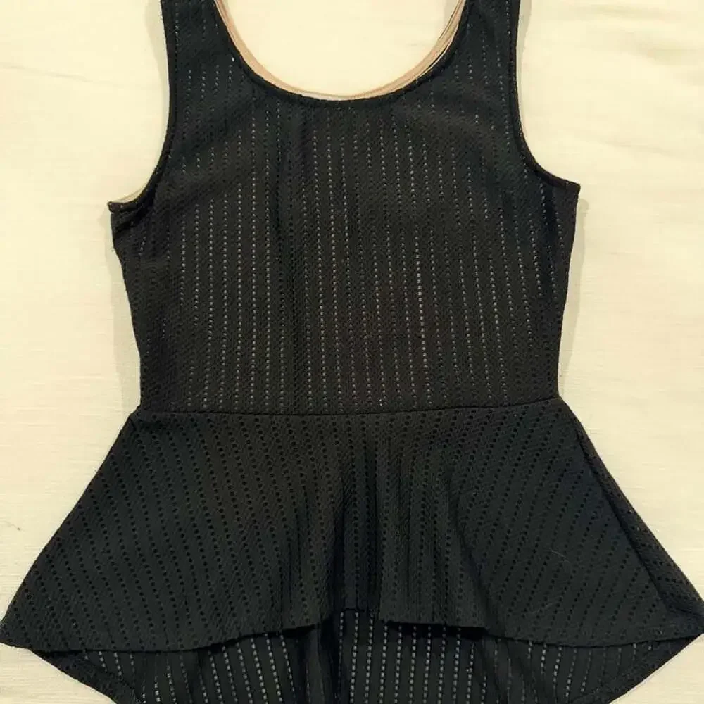 January 7 Black Mesh Peplum Tank Top Size S